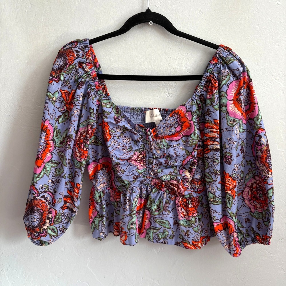 Cleobella Floral Top Women Size Medium Purple Pink Off The Shoulder